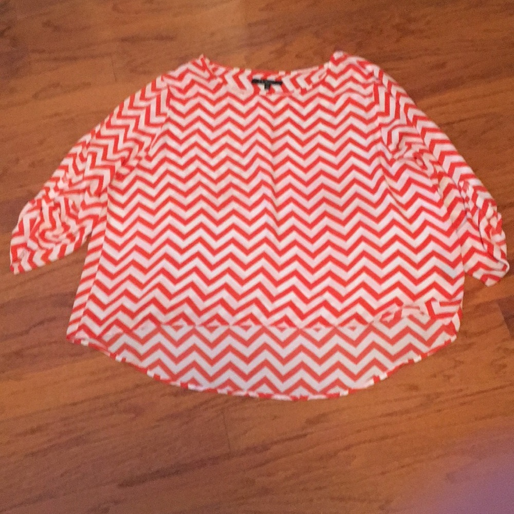 Orange /white chevron shirt with button up sleeve